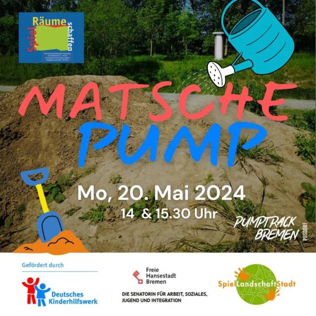 +++ Buddeln für Kids (0-10 Jahre): 20. Mai 2024 - 14 und 15.30 Uhr +++
Morgen ist perfektes Matsche-Pump-Wetter, daher laden wir Euch herzlich zu uns auf die Pusdorfer Meile ein. Auf den Nachwuchs wartet jeden Menge Erde, die erklommen, runtergerollt und durch die Gegend geschippt werden kann. Für die Matsche-Action stellen wir den Kleinen Schaufeln, Schubkarre und Eimer zur Verfügung. Eltern können aus sicherer Entfernung bei Kaffee und Tee mehr über unser Projekt erfahren - oder einfach mitbuddeln.
Bringt gerne auch Laufrad, Fahrrad, Scooter für den mobilen Pumptrack mit 🙂
Wir würden uns freuen, wenn Ihr Euch vorab bei uns meldet, damit wir besser planen können. Aber auch Kurzentschlossene sind herzlich willkommen!
Wir freuen uns auf Euch!
Das Angebot wird gefördert durch:
Deutsches Kinderhilfswerk e.V. (Berlin)
Senatorin für Soziales, Kinder, Jugend und Frauen (Bremen)
SpielLandschaftStadt e.V. (Bremen)
@deutscheskinderhilfswerk_e.v
@spiellandschaftstadt
🛹🛼🛴🌊🚲
#bremen #hb #woltmershausen #pusdorf #bikeit #bremenerleben #pumptrack #dirttrack #mtb #bmx #skateboard #surfskate #scooter #pusdrop #workshops #kinderundjugendarbeit #buddeln #matschepampe